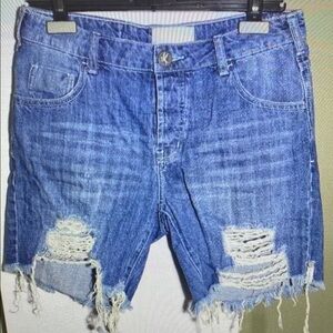 Women’s Distressed Denim Athletic Shorts - Blue